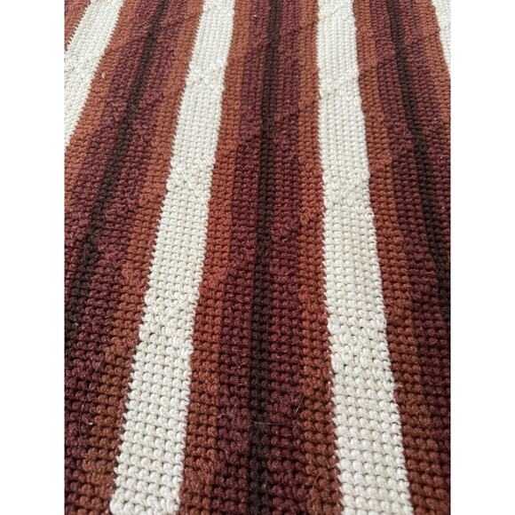 Knit blanket with fringe shades of brown, black and cream 72"x46" - Picture 9 of 11
